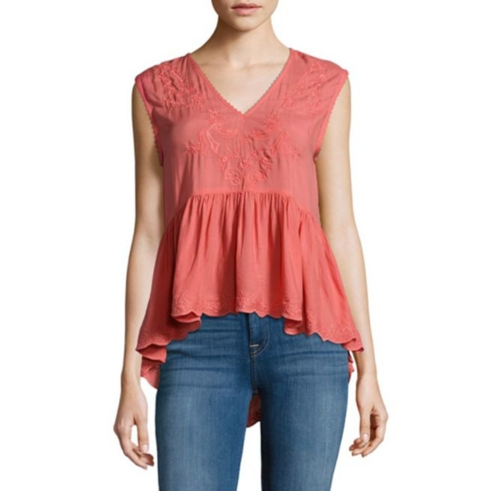 New Max Studio Peplum Blouse Coral Eyelet Tank L